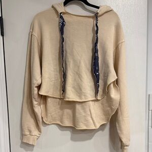 Free People Tan Layered Sweatshirt with Navy Accents